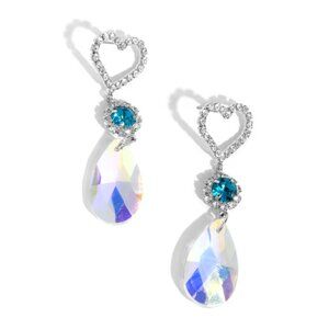 Paparazzi Silver Heart Earrings with Blue and Iridescent Accents